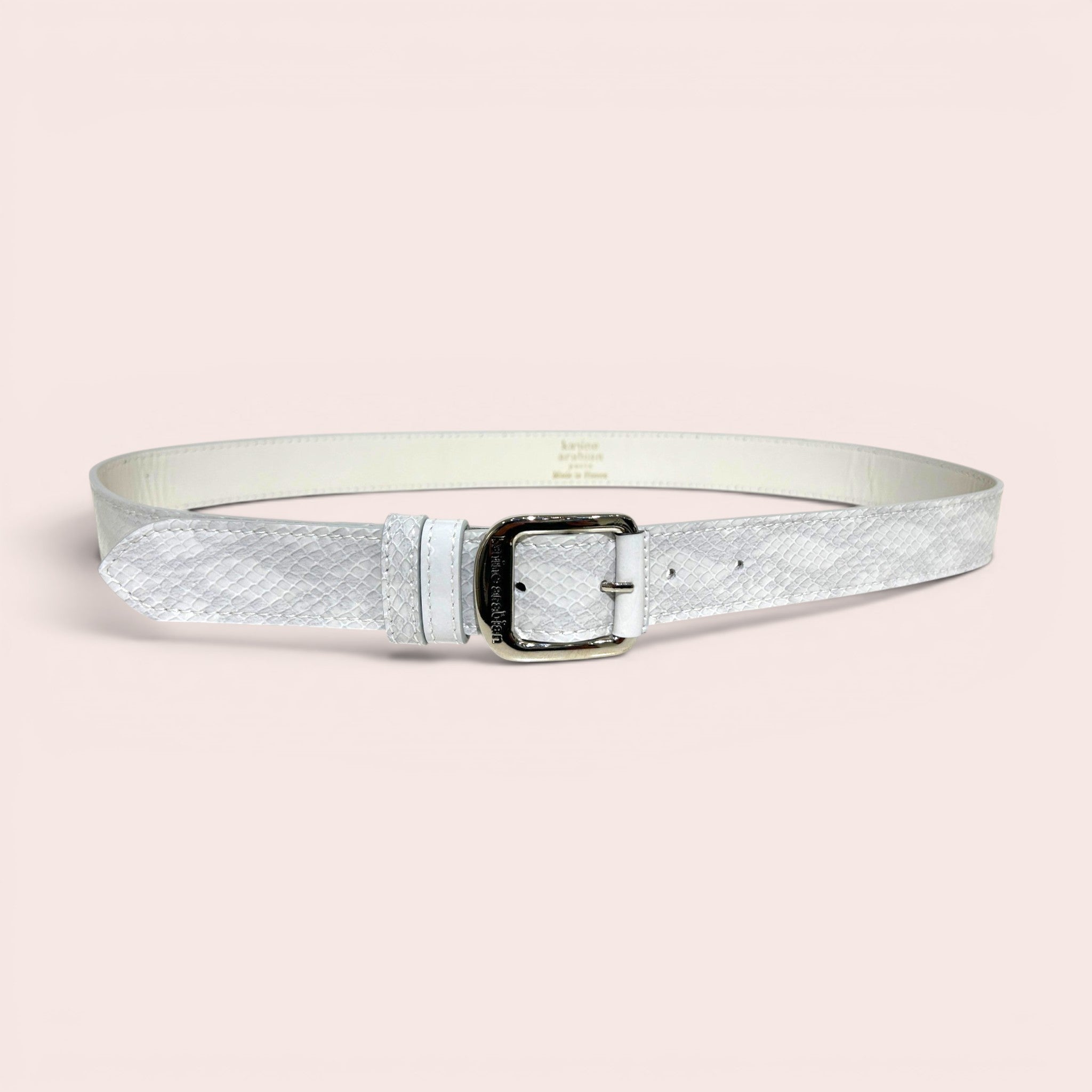 Ceinture ORTIZ verni serpent gris perle