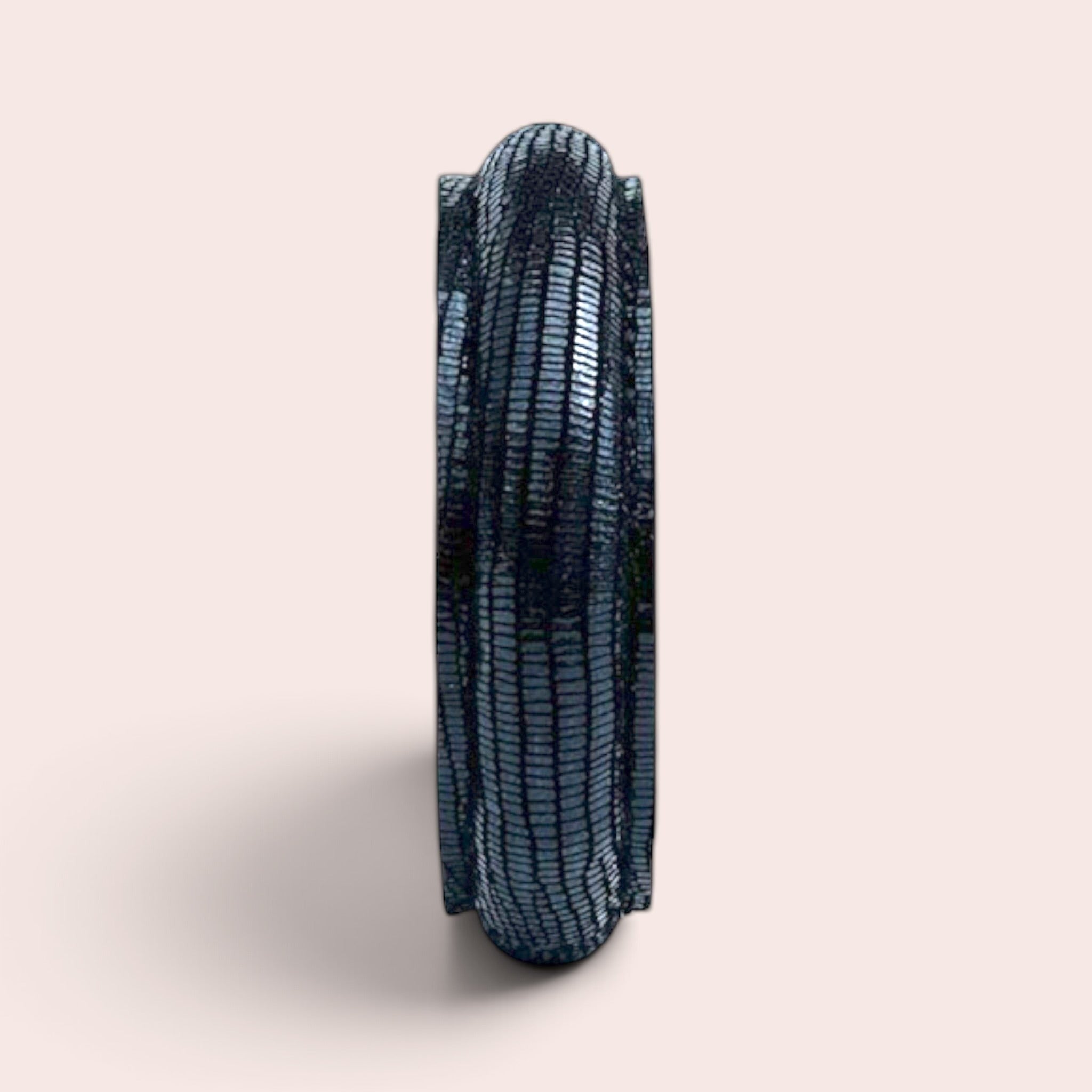 Black lizard-embossed suede leather bangle bracelet with a slim, flexible design.