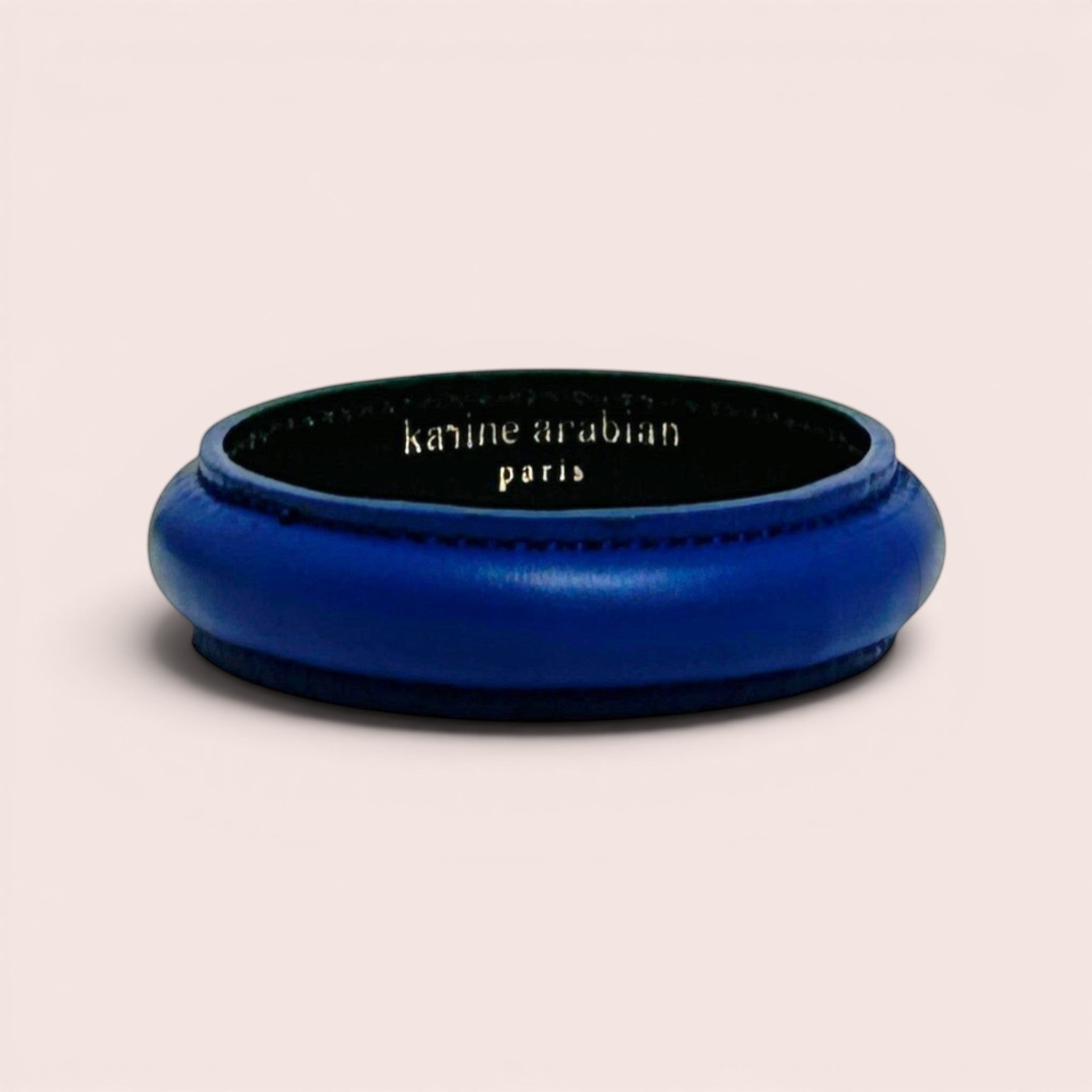 Karine Arabian ocean blue smooth leather bangle bracelet with branded interior detail